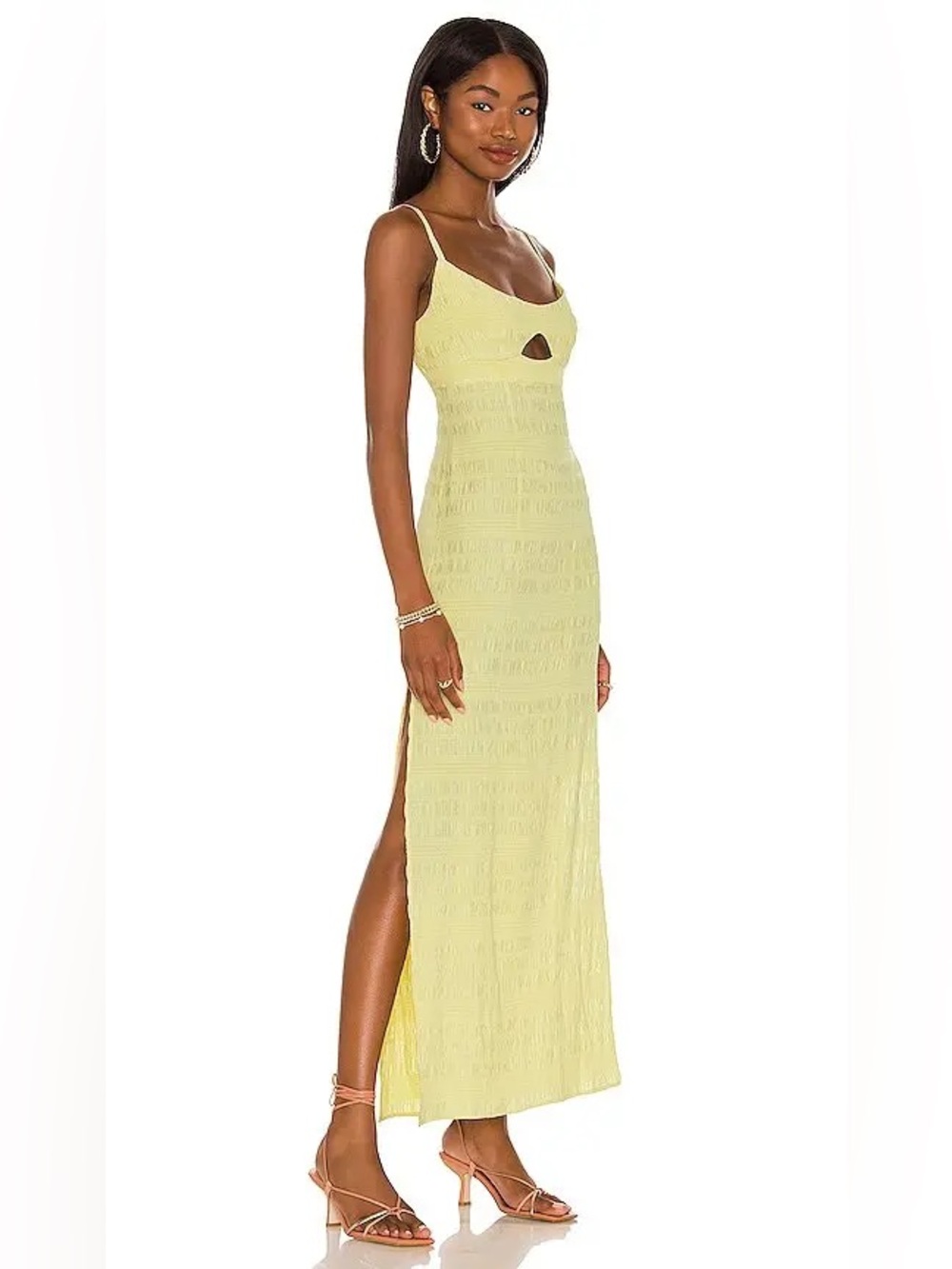 LPA Yellow Slip dress with Front Cutout size small - Picture 9 of 11